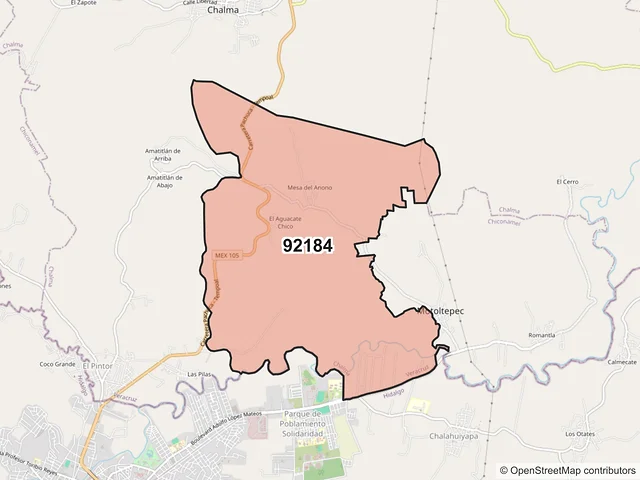 Mapa del código postal 92184, Chalma, Veracruz de Ignacio de la Llave