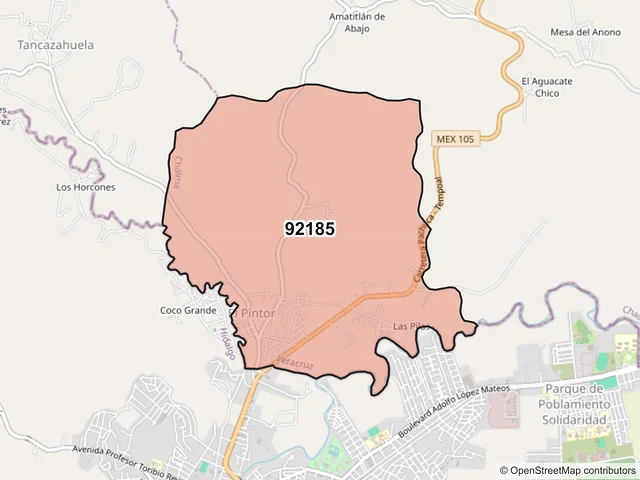 Mapa del código postal 92185, Chalma, Veracruz de Ignacio de la Llave