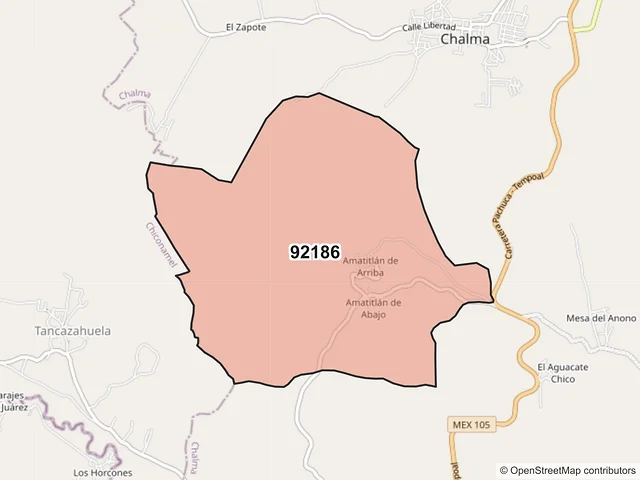 Mapa del código postal 92186, Chalma, Veracruz de Ignacio de la Llave