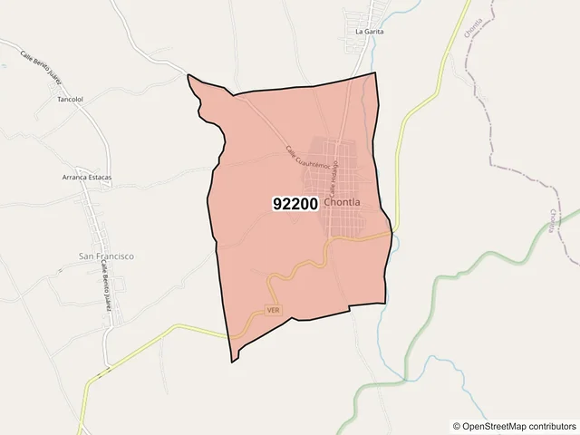 Mapa del código postal 92200, Chontla, Veracruz de Ignacio de la Llave