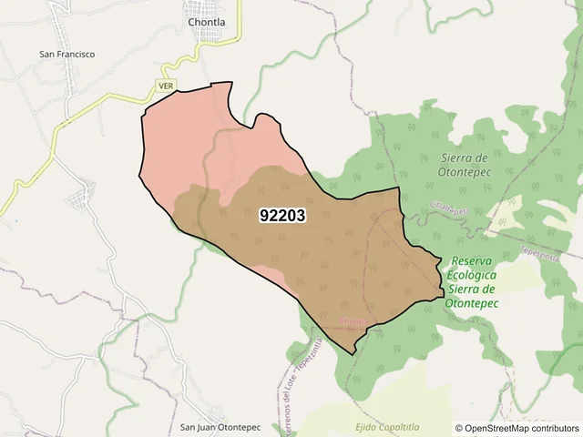 Mapa del código postal 92203, Chontla, Veracruz de Ignacio de la Llave