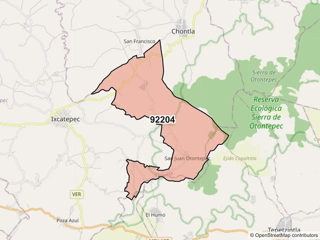Mapa del código postal 92204, Chontla, Veracruz de Ignacio de la Llave
