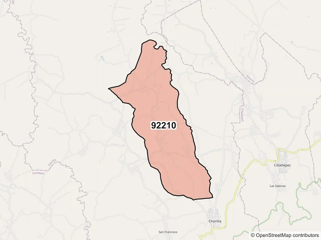 Mapa del código postal 92210, Chontla, Veracruz de Ignacio de la Llave