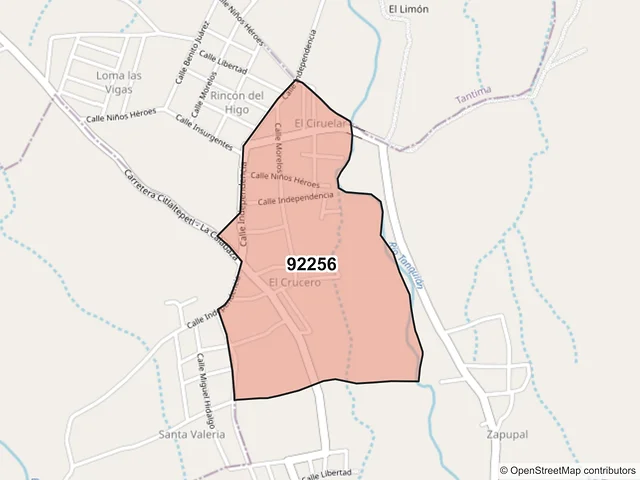 Mapa del código postal 92256, Citlaltépetl, Veracruz de Ignacio de la Llave