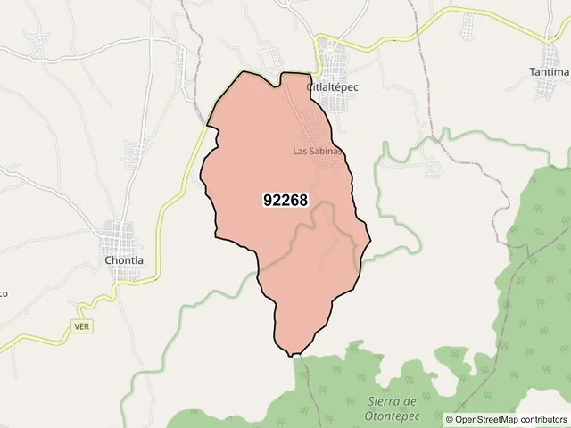 Mapa del código postal 92268, Citlaltépetl, Veracruz de Ignacio de la Llave