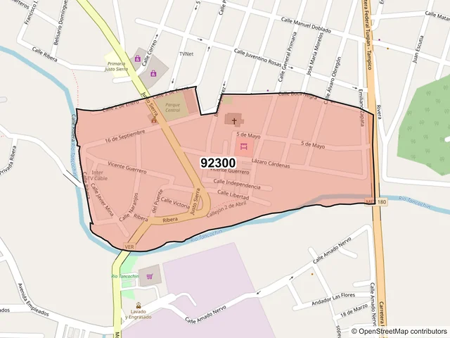 Mapa del código postal 92300, Naranjos Amatlán, Veracruz de Ignacio de la Llave