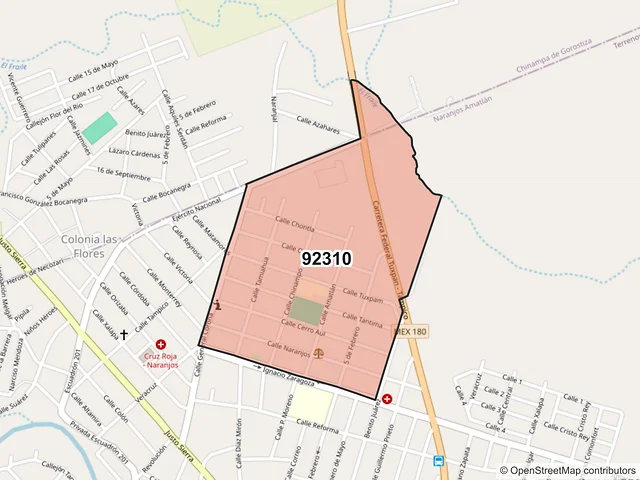 Mapa del código postal 92310, Naranjos Amatlán, Veracruz de Ignacio de la Llave