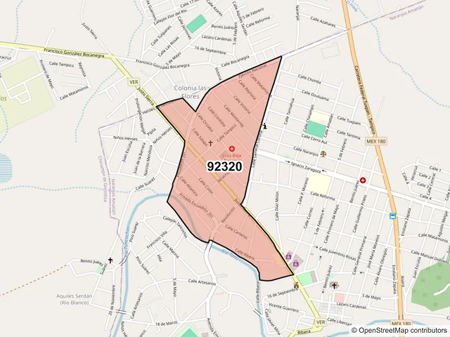 Mapa del código postal 92320, Naranjos Amatlán, Veracruz de Ignacio de la Llave