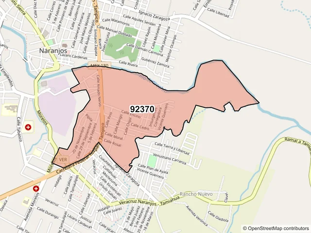 Mapa del código postal 92370, Naranjos Amatlán, Veracruz de Ignacio de la Llave