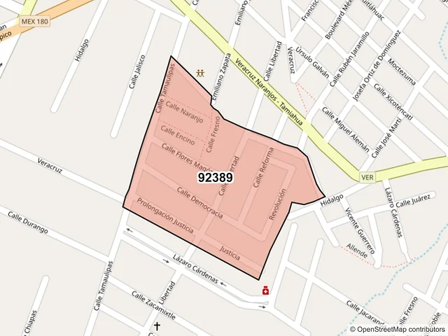 Mapa del código postal 92389, Naranjos Amatlán, Veracruz de Ignacio de la Llave