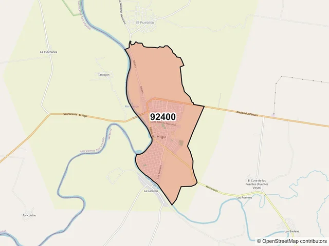 Mapa del código postal 92400, El Higo, Veracruz de Ignacio de la Llave