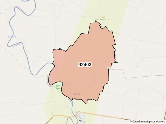 Mapa del código postal 92403, El Higo, Veracruz de Ignacio de la Llave