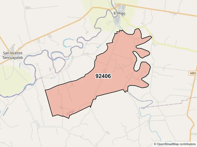Mapa del código postal 92406, El Higo, Veracruz de Ignacio de la Llave