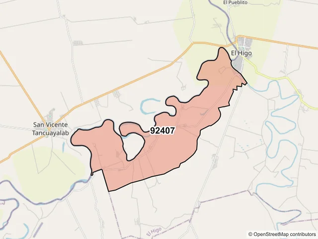 Mapa del código postal 92407, El Higo, Veracruz de Ignacio de la Llave