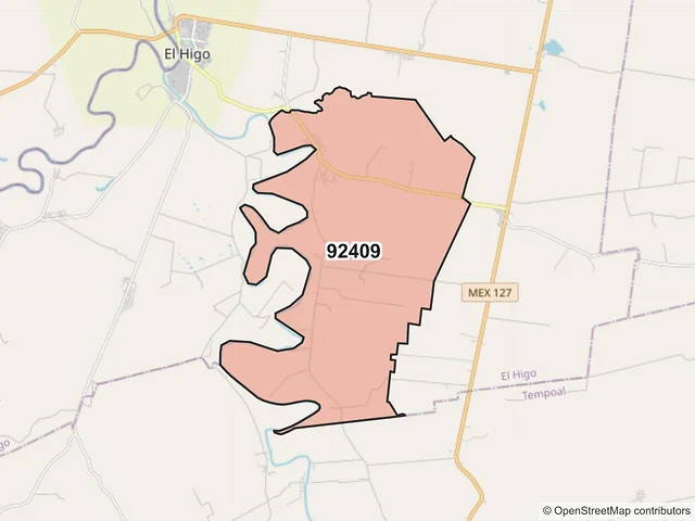Mapa del código postal 92409, El Higo, Veracruz de Ignacio de la Llave