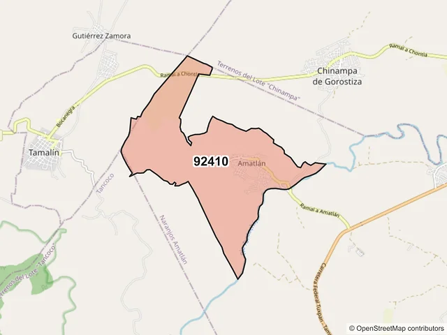 Mapa del código postal 92410, Naranjos Amatlán, Veracruz de Ignacio de la Llave