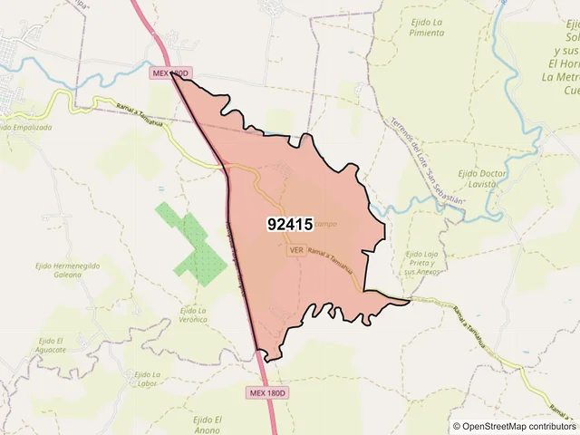 Mapa del código postal 92415, Naranjos Amatlán, Veracruz de Ignacio de la Llave