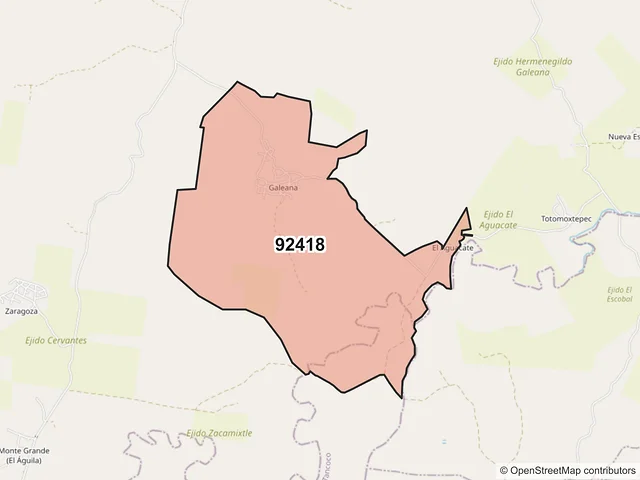 Mapa del código postal 92418, Naranjos Amatlán, Veracruz de Ignacio de la Llave