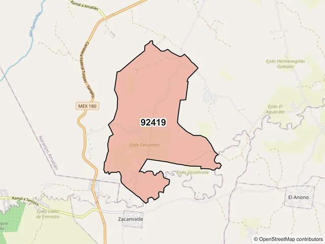 Mapa del código postal 92419, Naranjos Amatlán, Veracruz de Ignacio de la Llave