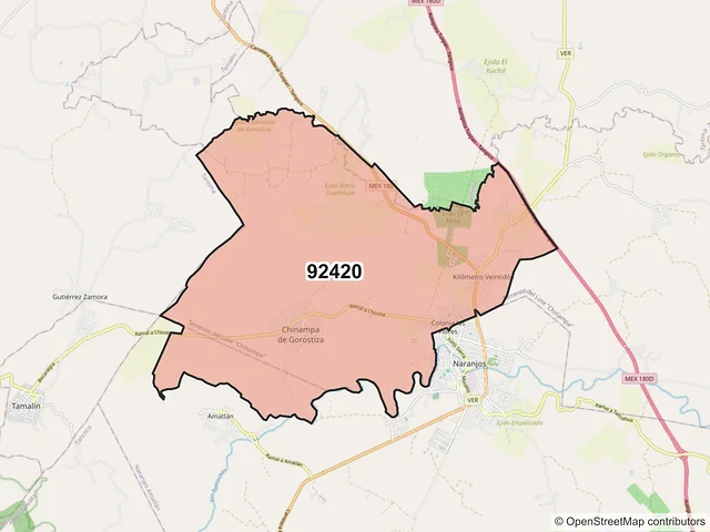 Mapa del código postal 92420, Chinampa de Gorostiza, Veracruz de Ignacio de la Llave