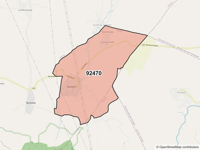 Mapa del código postal 92470, Tamalín, Veracruz de Ignacio de la Llave