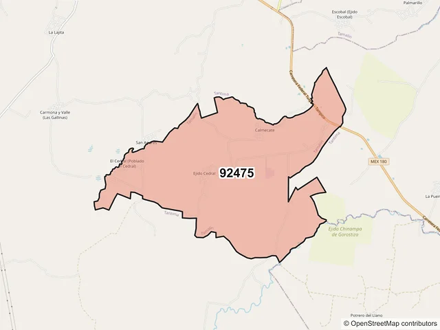 Mapa del código postal 92475, Tamalín, Veracruz de Ignacio de la Llave