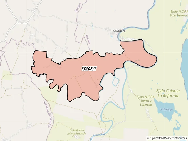 Mapa del código postal 92497, Tamalín, Veracruz de Ignacio de la Llave
