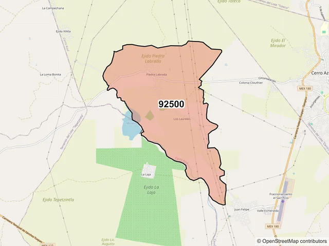 Mapa del código postal 92500, Cerro Azul, Veracruz de Ignacio de la Llave