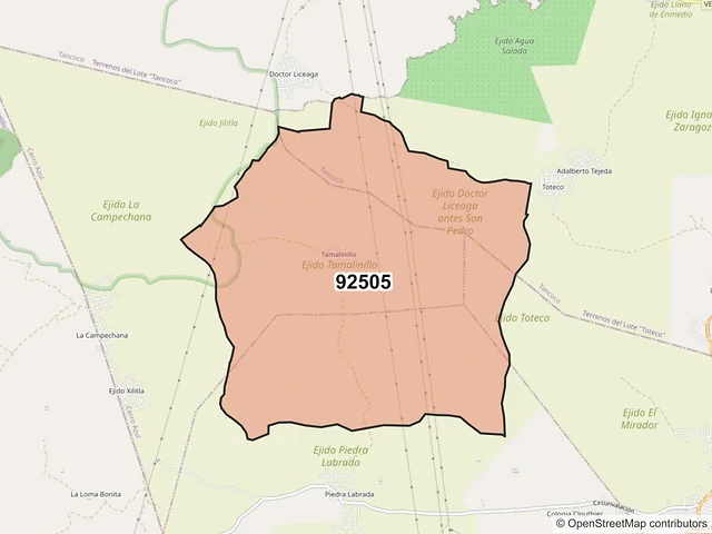 Mapa del código postal 92505, Cerro Azul, Veracruz de Ignacio de la Llave
