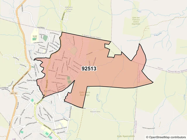 Mapa del código postal 92513, Cerro Azul, Veracruz de Ignacio de la Llave