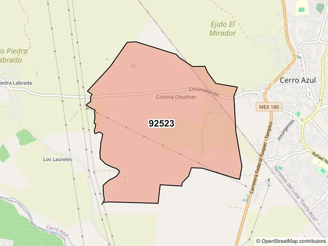 Mapa del código postal 92523, Cerro Azul, Veracruz de Ignacio de la Llave