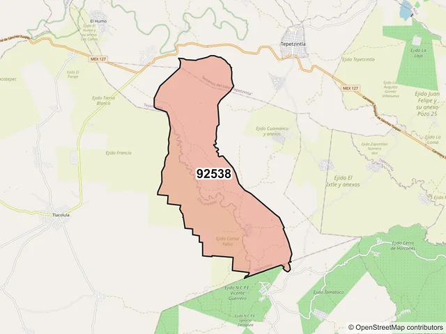 Mapa del código postal 92538, Tepetzintla, Veracruz de Ignacio de la Llave