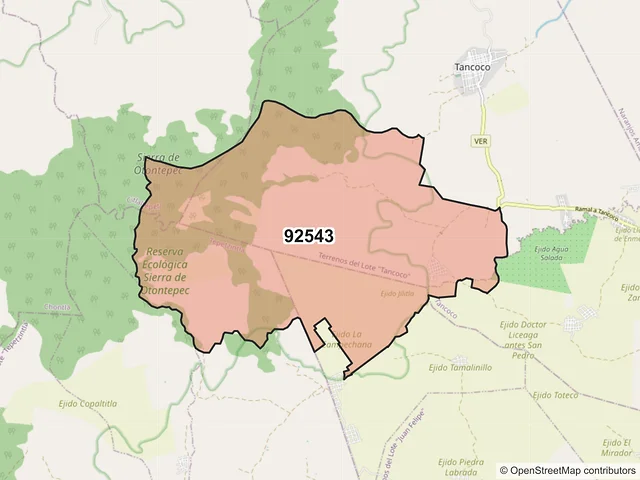Mapa del código postal 92543, Tancoco, Veracruz de Ignacio de la Llave