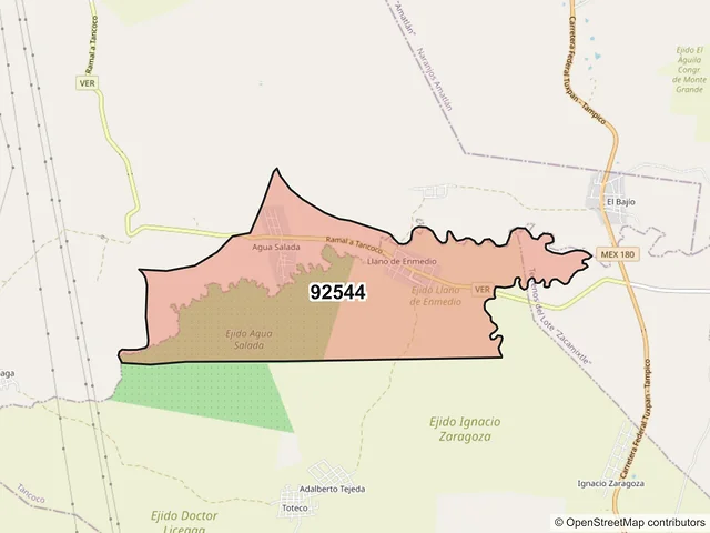 Mapa del código postal 92544, Tancoco, Veracruz de Ignacio de la Llave
