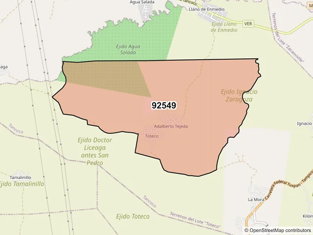 Mapa del código postal 92549, Tancoco, Veracruz de Ignacio de la Llave