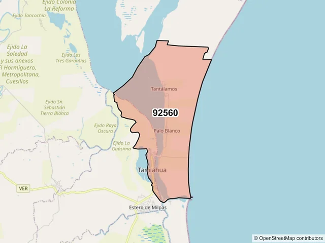 Mapa del código postal 92560, Tamiahua, Veracruz de Ignacio de la Llave