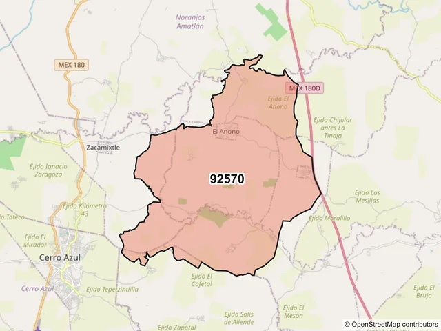 Mapa del código postal 92570, Tamiahua, Veracruz de Ignacio de la Llave