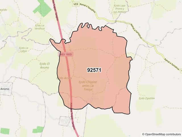 Mapa del código postal 92571, Tamiahua, Veracruz de Ignacio de la Llave