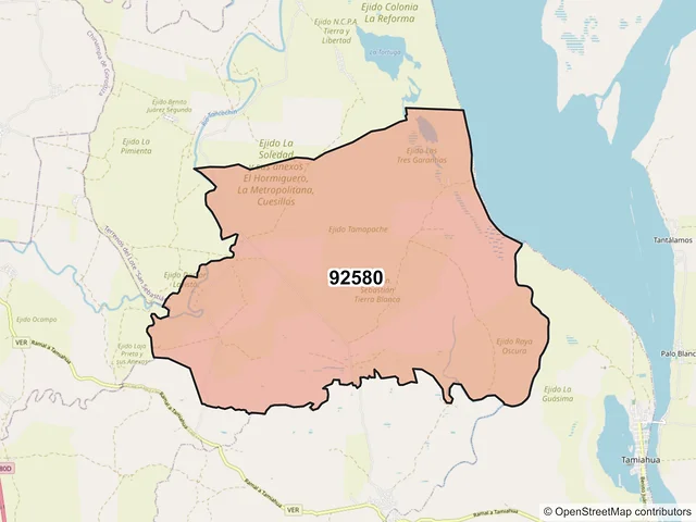 Mapa del código postal 92580, Tamiahua, Veracruz de Ignacio de la Llave