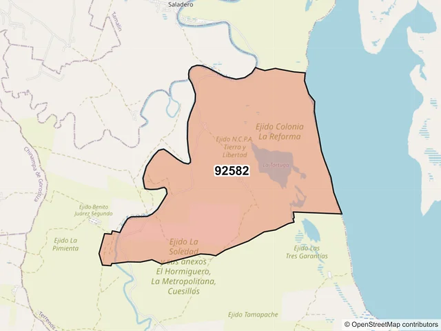 Mapa del código postal 92582, Tamiahua, Veracruz de Ignacio de la Llave