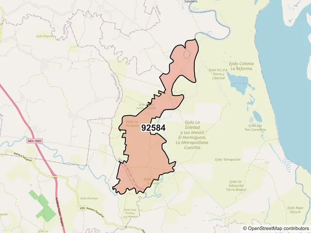 Mapa del código postal 92584, Tamiahua, Veracruz de Ignacio de la Llave