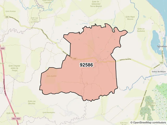Mapa del código postal 92586, Tamiahua, Veracruz de Ignacio de la Llave