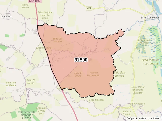 Mapa del código postal 92590, Tamiahua, Veracruz de Ignacio de la Llave