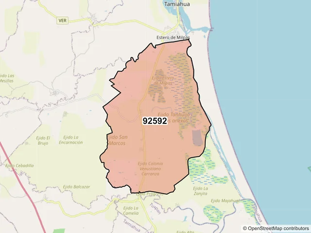 Mapa del código postal 92592, Tamiahua, Veracruz de Ignacio de la Llave