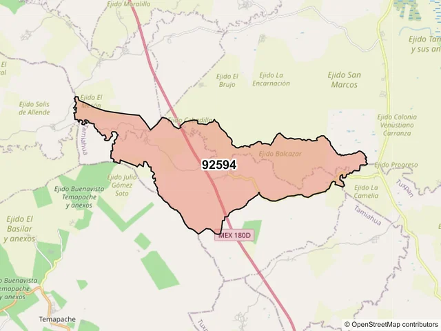 Mapa del código postal 92594, Tamiahua, Veracruz de Ignacio de la Llave