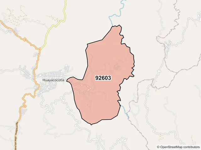 Mapa del código postal 92603, Huayacocotla, Veracruz de Ignacio de la Llave