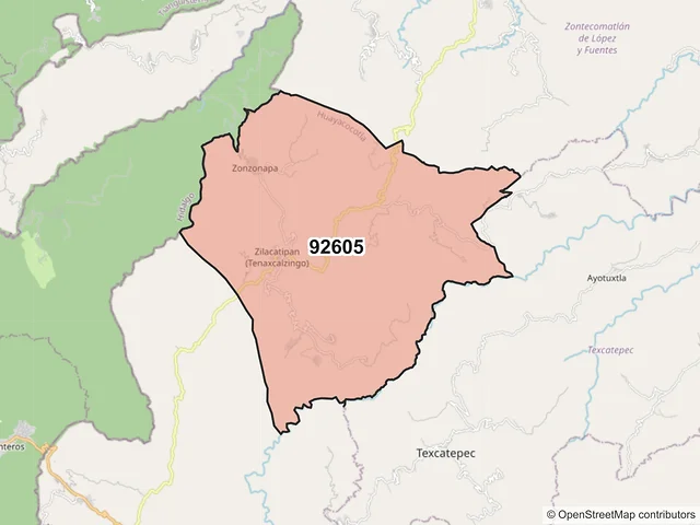 Mapa del código postal 92605, Huayacocotla, Veracruz de Ignacio de la Llave