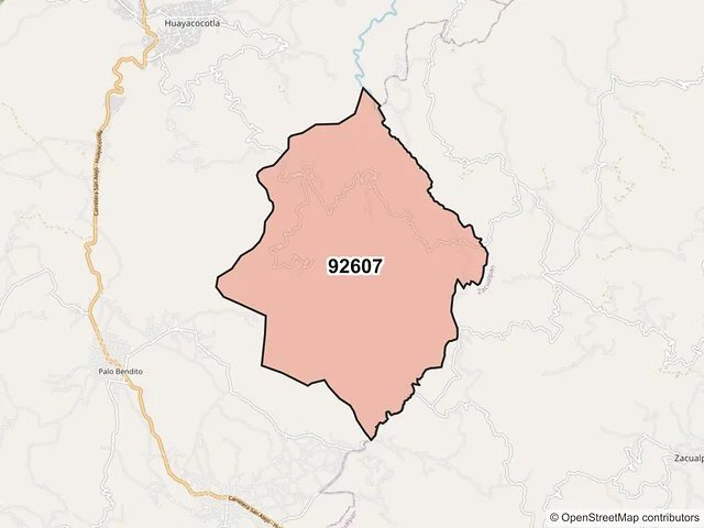 Mapa del código postal 92607, Huayacocotla, Veracruz de Ignacio de la Llave