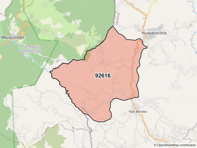 Mapa del código postal 92616, Huayacocotla, Veracruz de Ignacio de la Llave