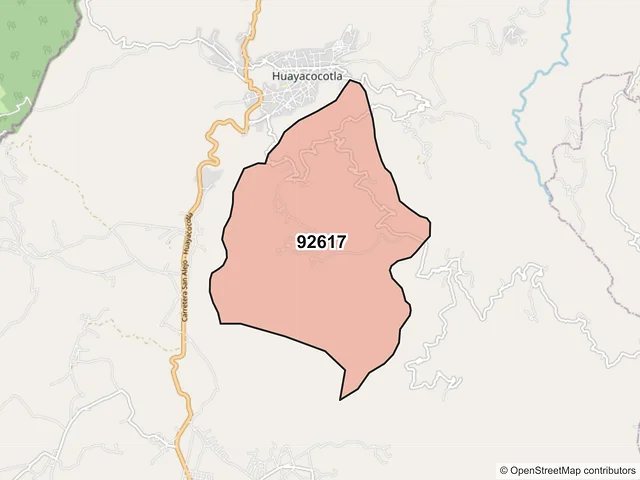 Mapa del código postal 92617, Huayacocotla, Veracruz de Ignacio de la Llave